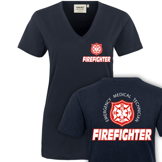 Feuerwehr Damen V-Ausschnitt T-Shirt Gr. XS - 6XL (F32)