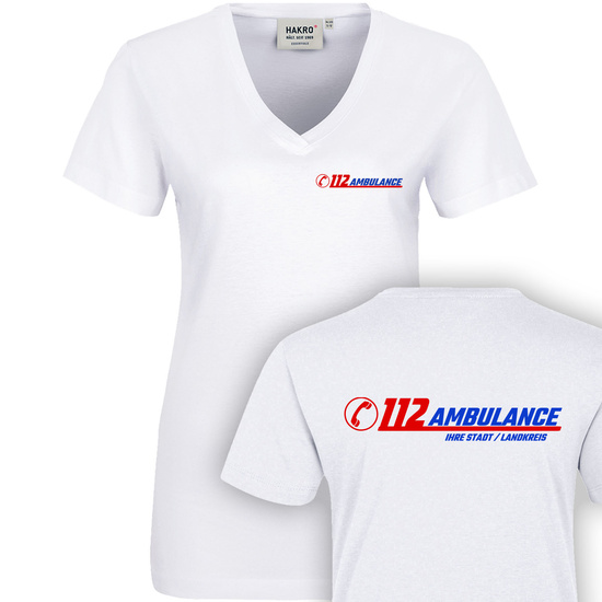 112-Rettungsdienst Damen V-Ausschnitt T-Shirt Gr. XS -...