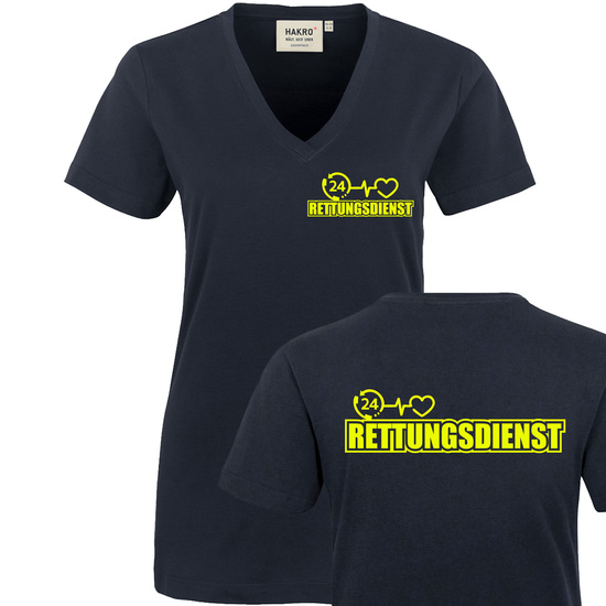 Rettungsdienst -24 h - Damen V-Ausschnitt T-Shirt Gr. XS...