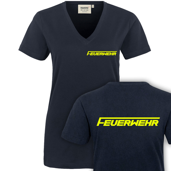 Basic - Feuerwehr Damen V-Ausschnitt T-Shirt Gr. XS - 6XL...