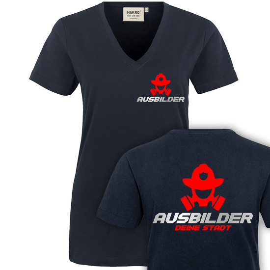 Mask - Feuerwehr Damen V-Ausschnitt T-Shirt Gr. XS - 6XL...