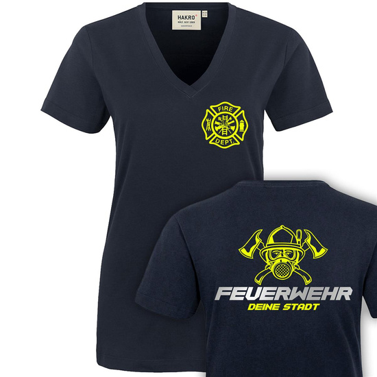 US - Feuerwehr Damen V-Ausschnitt T-Shirt Gr. XS - 6XL...