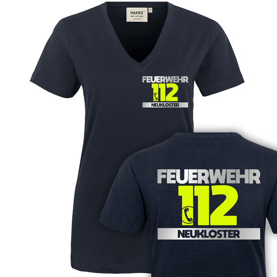 112 Feuerwehr Damen V-Ausschnitt T-Shirt Gr. XS - 6XL (F105)